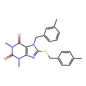 1,3-dimethyl-7-(3-methylbenzyl)-8-((4-methylbenzyl)thio)-1H-purine-2,6(3H,7H)-dione structure