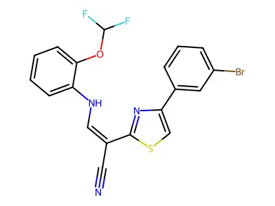 (E)-2-(4-(3-bromophenyl)thiazol-2-yl)-3-((2-(difluoromethoxy)phenyl)amino)acrylonitrile structure