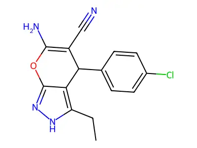 6-Amino-4-(4-CL-PH)-3-ethyl-1,4-dihydropyrano(2,3-C)pyrazole-5-carbonitrile structure