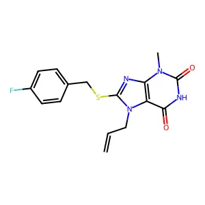 8-[(4-Fluorophenyl)methylsulfanyl]-3-methyl-7-prop-2-enylpurine-2,6-dione structure