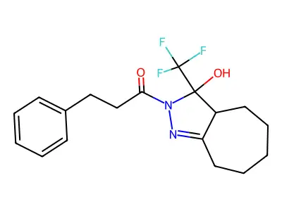 1-[3-hydroxy-3-(trifluoromethyl)-3a,4,5,6,7,8-hexahydrocyclohepta[c]pyrazol-2(3H)-yl]-3-phenylpropan-1-one structure