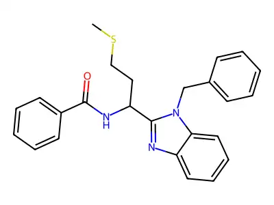 N-[1-(1-benzyl-1H-benzimidazol-2-yl)-3-(methylsulfanyl)propyl]benzamide structure