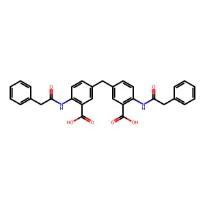 5,5'-methylenebis(2-(2-phenylacetamido)benzoic acid) structure