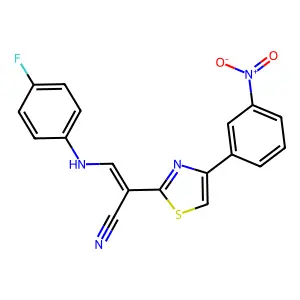 (E)-3-((4-fluorophenyl)amino)-2-(4-(3-nitrophenyl)thiazol-2-yl)acrylonitrile structure