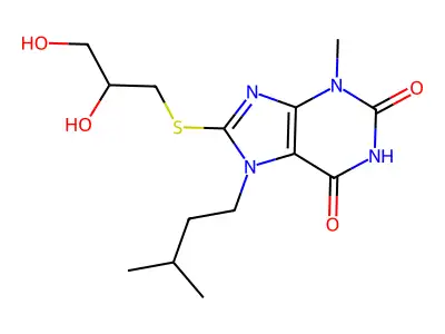 8-((2,3-dihydroxypropyl)thio)-7-isopentyl-3-methyl-1H-purine-2,6(3H,7H)-dione structure