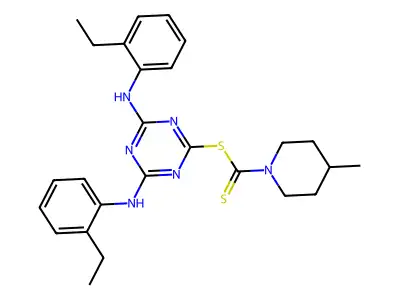 4,6-bis[(2-ethylphenyl)amino]-1,3,5-triazin-2-yl 4-methylpiperidine-1-carbodithioate structure