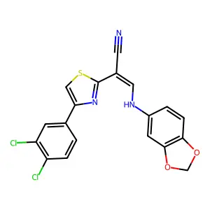 (E)-3-(benzo[d][1,3]dioxol-5-ylamino)-2-(4-(3,4-dichlorophenyl)thiazol-2-yl)acrylonitrile structure