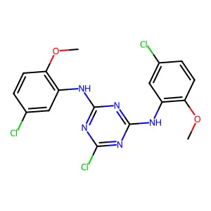 6-chloro-N,N'-bis(5-chloro-2-methoxyphenyl)-1,3,5-triazine-2,4-diamine structure