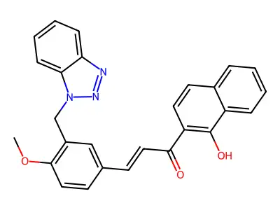 (E)-3-[3-(benzotriazol-1-ylmethyl)-4-methoxyphenyl]-1-(1-hydroxynaphthalen-2-yl)prop-2-en-1-one structure