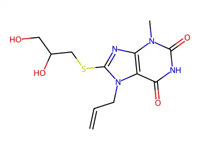 7-Allyl-8-((2,3-dihydroxypropyl)thio)-3-methyl-3,7-dihydro-1H-purine-2,6-dione structure