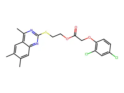 2-(4,6,7-Trimethylquinazolin-2-yl)sulfanylethyl 2-(2,4-dichlorophenoxy)acetate structure