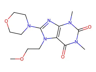 7-(2-methoxyethyl)-1,3-dimethyl-8-morpholino-1H-purine-2,6(3H,7H)-dione structure