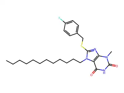 7-Dodecyl-8-[(4-fluorophenyl)methylsulfanyl]-3-methylpurine-2,6-dione structure