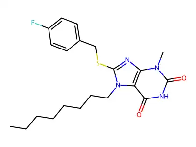 8-[(4-Fluorophenyl)methylsulfanyl]-3-methyl-7-octylpurine-2,6-dione structure