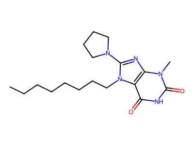 3-methyl-7-octyl-8-(pyrrolidin-1-yl)-1H-purine-2,6(3H,7H)-dione structure