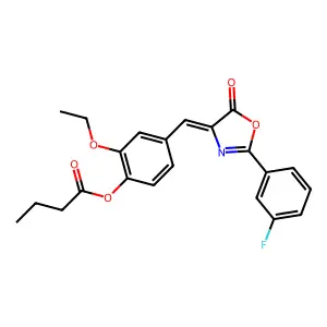 (Z)-2-ethoxy-4-((2-(3-fluorophenyl)-5-oxooxazol-4(5H)-ylidene)methyl)phenyl butyrate structure