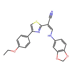 (E)-3-(benzo[d][1,3]dioxol-5-ylamino)-2-(4-(4-ethoxyphenyl)thiazol-2-yl)acrylonitrile structure