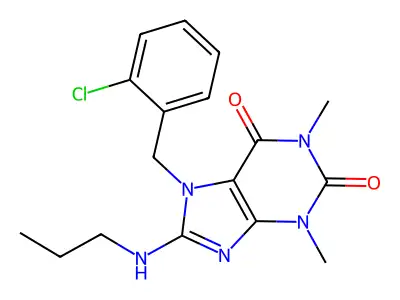 7-(2-chlorobenzyl)-1,3-dimethyl-8-(propylamino)-3,7-dihydro-1H-purine-2,6-dione structure