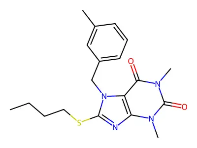 8-(butylthio)-1,3-dimethyl-7-(3-methylbenzyl)-1H-purine-2,6(3H,7H)-dione structure
