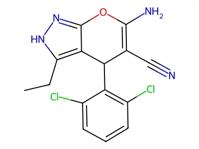 6-Amino-4-(2,6-dichloro-PH)-3-ET-1,4-dihydropyrano(2,3-C)pyrazole-5-carbonitrile structure