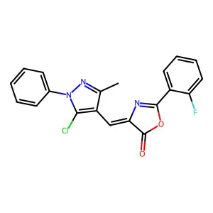 (Z)-4-((5-chloro-3-methyl-1-phenyl-1H-pyrazol-4-yl)methylene)-2-(2-fluorophenyl)oxazol-5(4H)-one structure