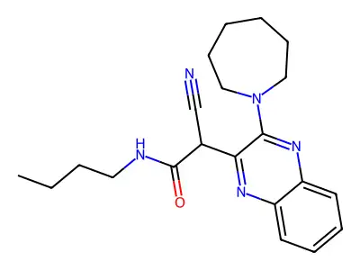 2-[3-(azepan-1-yl)quinoxalin-2-yl]-N-butyl-2-cyanoacetamide structure