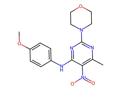N-(4-methoxyphenyl)-6-methyl-2-(morpholin-4-yl)-5-nitropyrimidin-4-amine structure