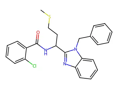 N-[1-(1-benzyl-1H-1,3-benzodiazol-2-yl)-3-(methylsulfanyl)propyl]-2-chlorobenzamide structure