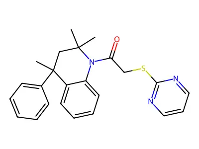 2-pyrimidin-2-ylsulfanyl-1-(2,2,4-trimethyl-4-phenyl-3H-quinolin-1-yl)ethanone structure
