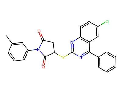 3-[(6-chloro-4-phenylquinazolin-2-yl)sulfanyl]-1-(3-methylphenyl)pyrrolidine-2,5-dione structure