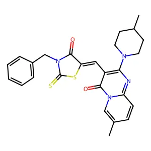 3-[(3-benzyl-4-oxo-2-thioxo-1,3-thiazolidin-5-ylidene)methyl]-7-methyl-2-(4-methyl-1-piperidinyl)-4H-pyrido[1,2-a]pyrimidin-4-one structure