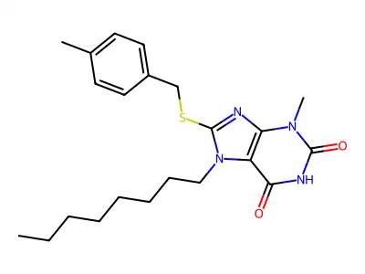 3-Methyl-8-[(4-methylphenyl)methylsulfanyl]-7-octylpurine-2,6-dione structure