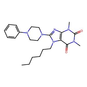 7-hexyl-1,3-dimethyl-8-(4-phenylpiperazin-1-yl)-1H-purine-2,6(3H,7H)-dione structure