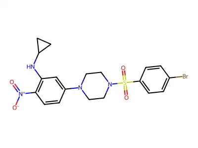 5-[4-(4-bromophenyl)sulfonylpiperazin-1-yl]-N-cyclopropyl-2-nitroaniline structure