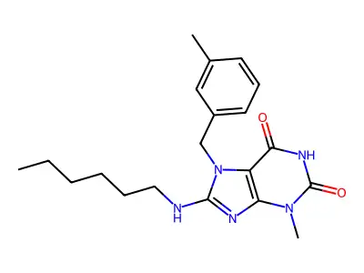 8-(hexylamino)-3-methyl-7-(3-methylbenzyl)-3,7-dihydro-1H-purine-2,6-dione structure