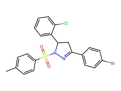 3-(4-bromophenyl)-5-(2-chlorophenyl)-1-tosyl-4,5-dihydro-1H-pyrazole structure