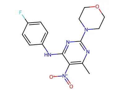 N-(4-fluorophenyl)-6-methyl-2-morpholin-4-yl-5-nitropyrimidin-4-amine structure