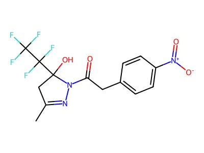 1-(5-Hydroxy-3-methyl-5-pentafluoroethyl-4,5-dihydro-pyrazol-1-yl)-2-(4-nitro-phenyl)-ethanone structure