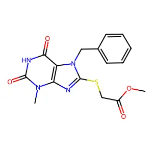 Methyl 2-(7-benzyl-3-methyl-2,6-dioxopurin-8-yl)sulfanylacetate structure