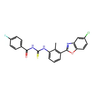N-[[3-(5-chloro-1,3-benzoxazol-2-yl)-2-methylphenyl]carbamothioyl]-4-fluorobenzamide structure