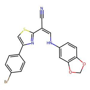 (E)-3-(benzo[d][1,3]dioxol-5-ylamino)-2-(4-(4-bromophenyl)thiazol-2-yl)acrylonitrile structure