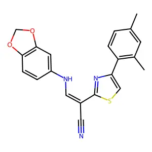 (E)-3-(benzo[d][1,3]dioxol-5-ylamino)-2-(4-(2,4-dimethylphenyl)thiazol-2-yl)acrylonitrile structure