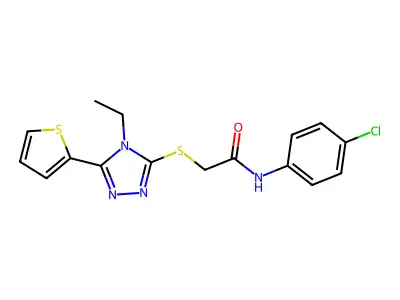 N-(4-CL-PH)-2-((4-Ethyl-5-(2-thienyl)-4H-1,2,4-triazol-3-YL)thio)acetamide structure