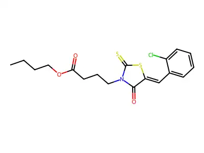 Butyl 5-[(2-chlorophenyl)methylene]-4-oxo-2-thioxo-3-thiazolidinebutanoate structure