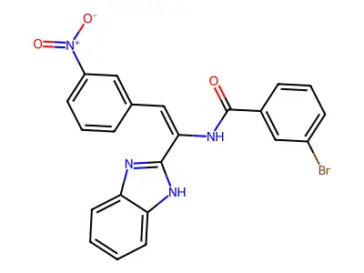 N-[(E)-1-(1H-benzimidazol-2-yl)-2-(3-nitrophenyl)ethenyl]-3-bromobenzamide structure
