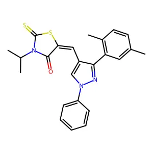 (5Z)-5-[[3-(2,5-dimethylphenyl)-1-phenylpyrazol-4-yl]methylidene]-3-propan-2-yl-2-sulfanylidene-1,3-thiazolidin-4-one structure