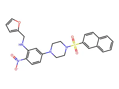 (2-Furylmethyl){5-[4-(2-naphthylsulfonyl)-1-piperazinyl]-2-nitrophenyl}amine structure