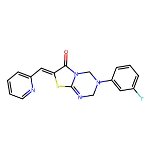 (7Z)-3-(3-fluorophenyl)-7-(pyridin-2-ylmethylidene)-2,4-dihydro-[1,3]thiazolo[3,2-a][1,3,5]triazin-6-one structure