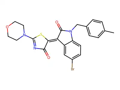 (5Z)-5-[5-bromo-1-[(4-methylphenyl)methyl]-2-oxoindol-3-ylidene]-2-morpholin-4-yl-1,3-thiazol-4-one structure