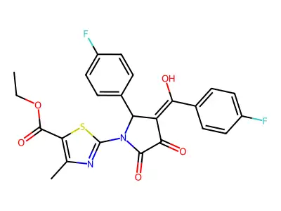 ethyl 2-[2-(4-fluorophenyl)-3-[(4-fluorophenyl)-hydroxymethylidene]-4,5-dioxopyrrolidin-1-yl]-4-methyl-1,3-thiazole-5-carboxylate structure